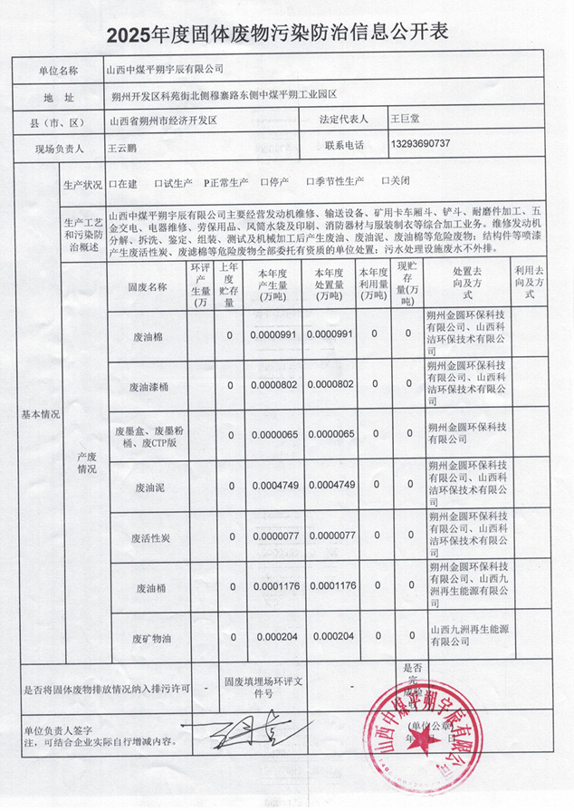 近期朔州宇辰公司废油棉、废油漆桶、废墨盒等2025年度固体废物污染防治招标公告